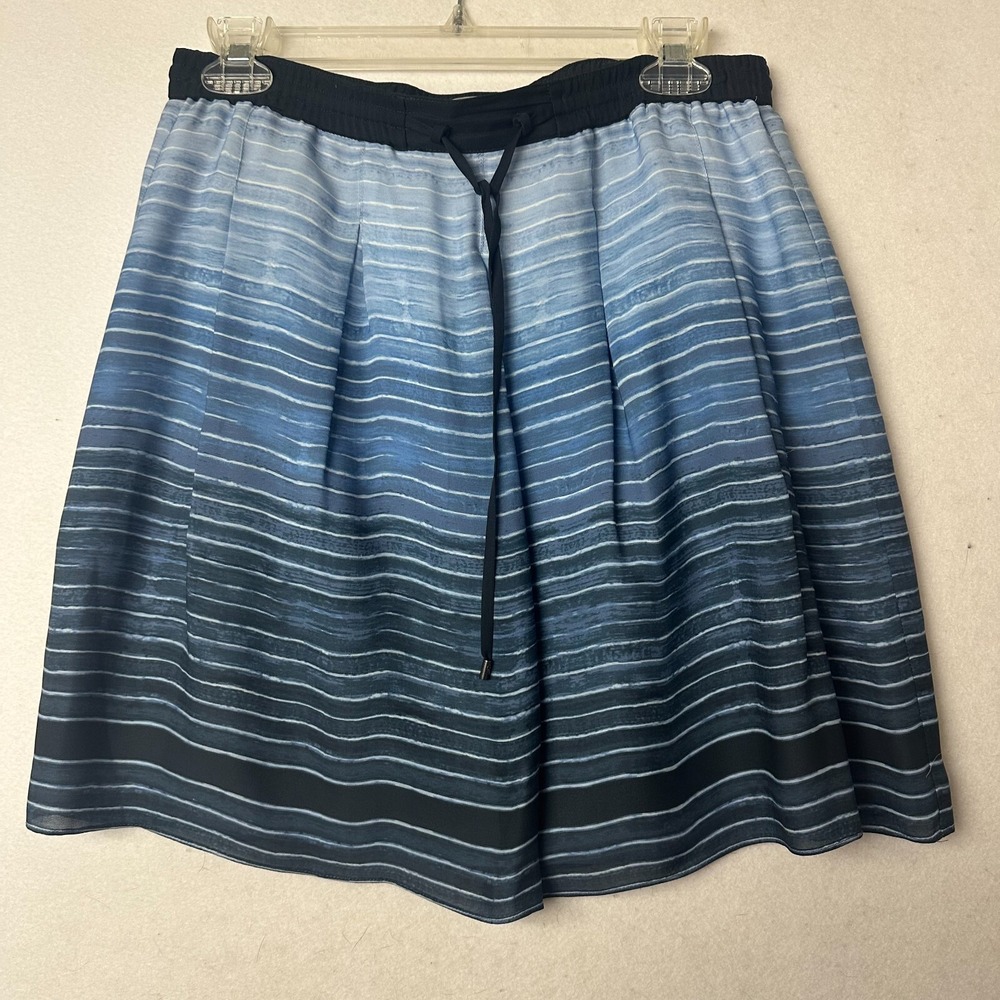 Vince Silk‎ Ombre Stripe Mini Skirt Blue Black Pleated Drawstring Pockets Small